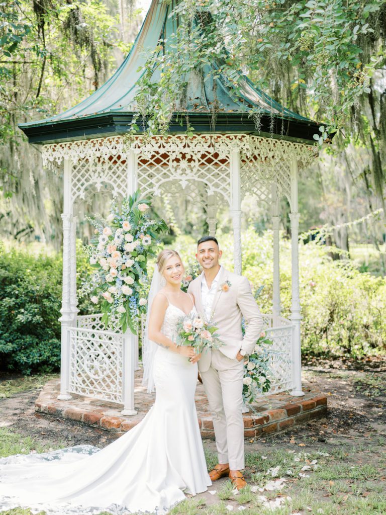 Bride and Groom Portrait after wedding ceremony at Magnolia Gardens