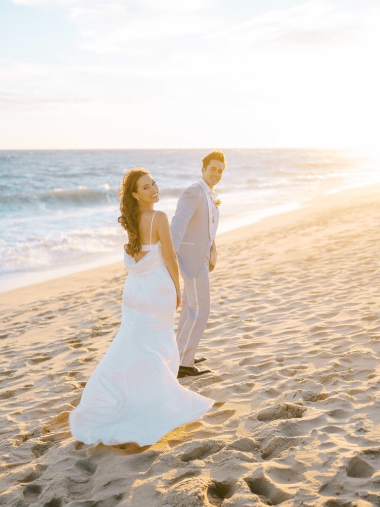 Bride and Groom during golden hour on the beach