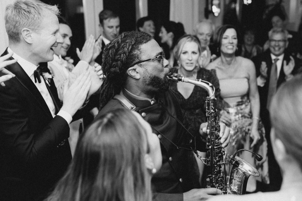 Saxophone player at wedding reception