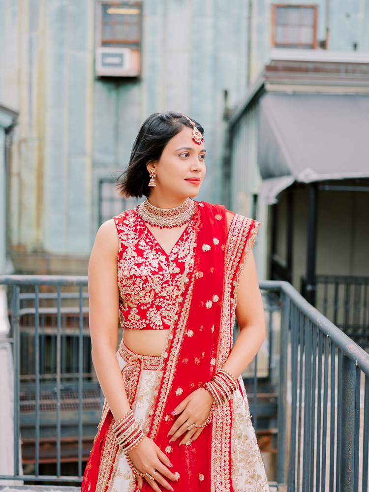 Indian Wedding Bride in Red and Tan Saree