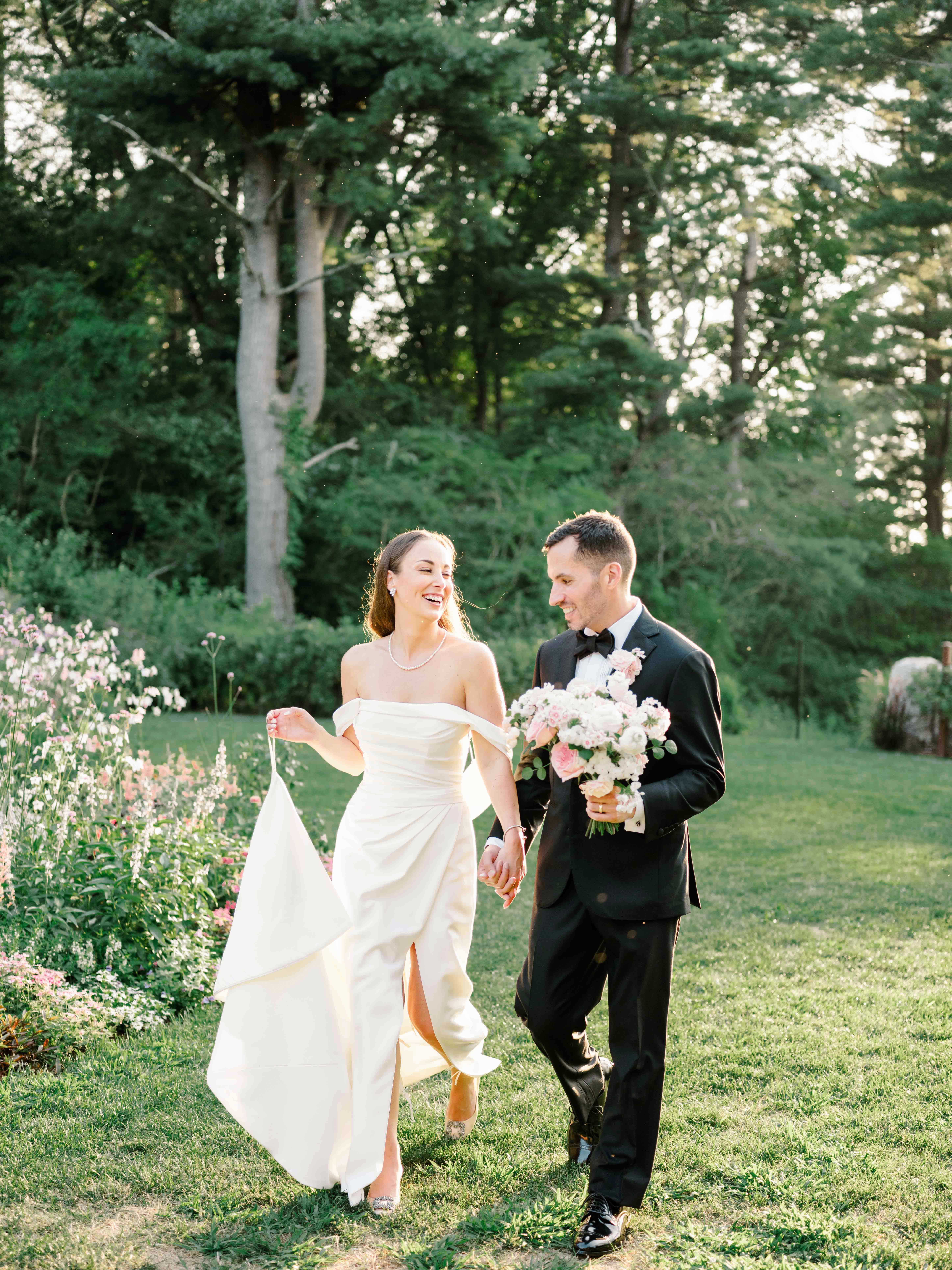 Black tie wedding ceremony in the Italian Garden at The Crane Estate in Ipswich, MA